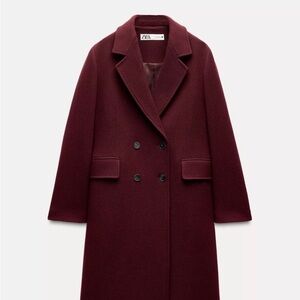 Zara Burgundy Wool Double-Breasted Coat